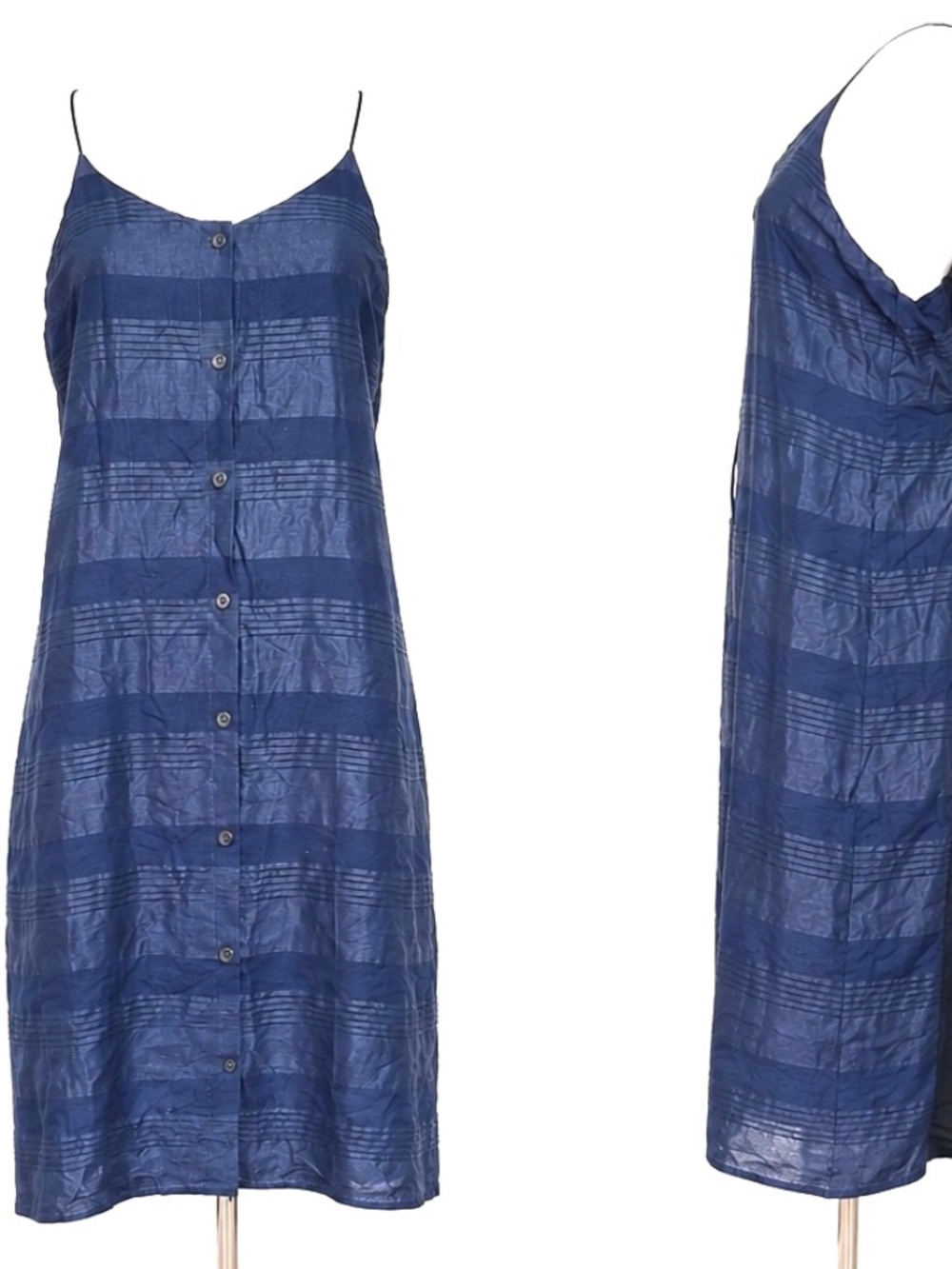 Rag & Bone Navy Silk Rayon Sleeveless Spaghetti Strap Dress Buttons Size S Boho - Picture 1 of 14